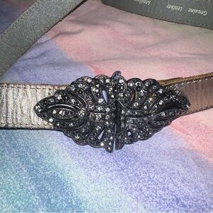 Fossil Mixed Media Leather Belt with Jewel Embellished Buckle medium